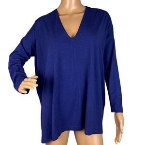 bryn WALKER Women's Tunic Top Royal Blue V-Neck Drop Shoulder Sleeve Size XS